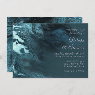 Crystalized Teal Agate   Dark Aqua Marbled Stone Invitation