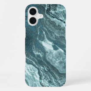Crystalized Teal Agate Dark Aqua Marbled Stone iPhone 16 Plus Case