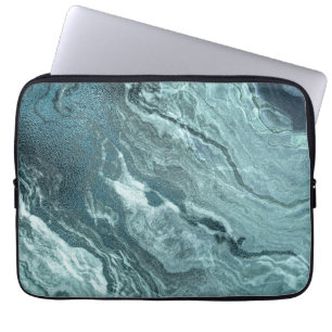 Crystalized Teal Agate Dark Aqua Marbled Stone Laptop Sleeve