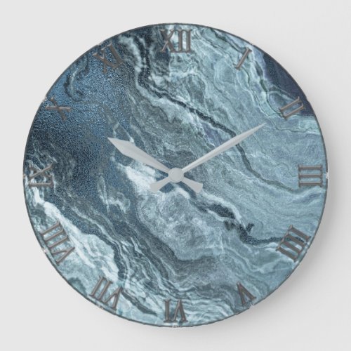 Crystalized Teal Agate  Dark Aqua Marbled Stone Large Clock
