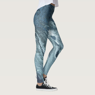 Dark Blue Aqua Turquoise Polygon Art Pattern Capri Leggings