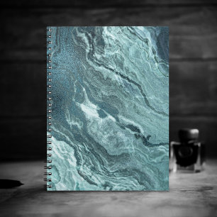 Crystalized Teal Agate Dark Aqua Marbled Stone Notebook