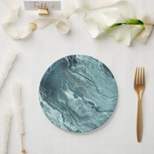 Crystalized Teal Agate Dark Aqua Marbled Stone Paper Plates