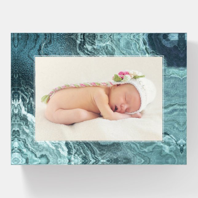 Crystalized Teal Agate | Dark Aqua Marbled Stone Paperweight (Front)