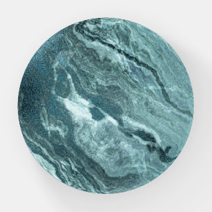 Crystalized Teal Agate   Dark Aqua Marbled Stone Paperweight