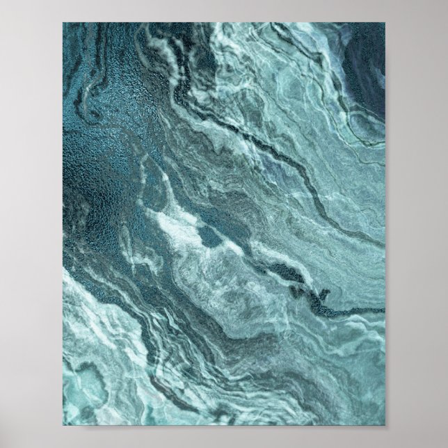 Crystalized Teal Agate | Dark Aqua Marbled Stone Poster (Front)