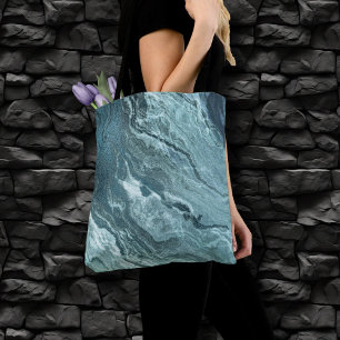 Crystalized Teal Agate Dark Aqua Marbled Stone Tote Bag