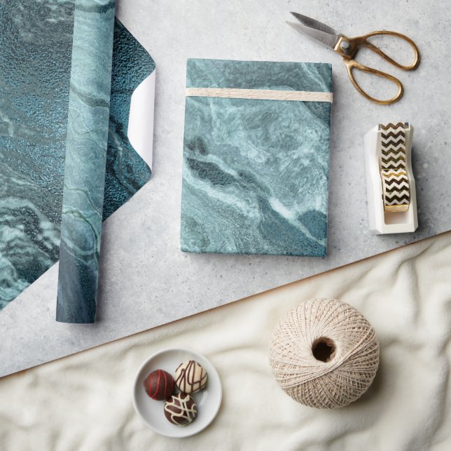 Crystalized Teal Agate | Dark Aqua Marbled Stone Wrapping Paper (Crafts)