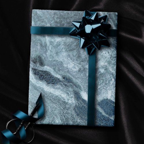 Crystalized Teal Agate  Dark Aqua Marbled Stone Wrapping Paper