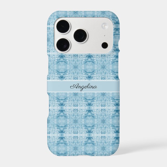 Crystalline Chic | Blue & White Feather Pattern Iphone Case (Back)