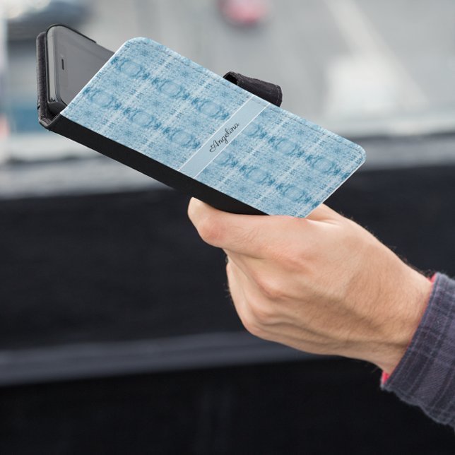 Crystalline Chic | Blue & White Feather Pattern  iPhone Wallet Case (Creator Uploaded)