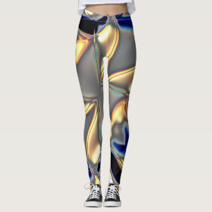 Crystalline curves in blue yellow on gray texture  leggings