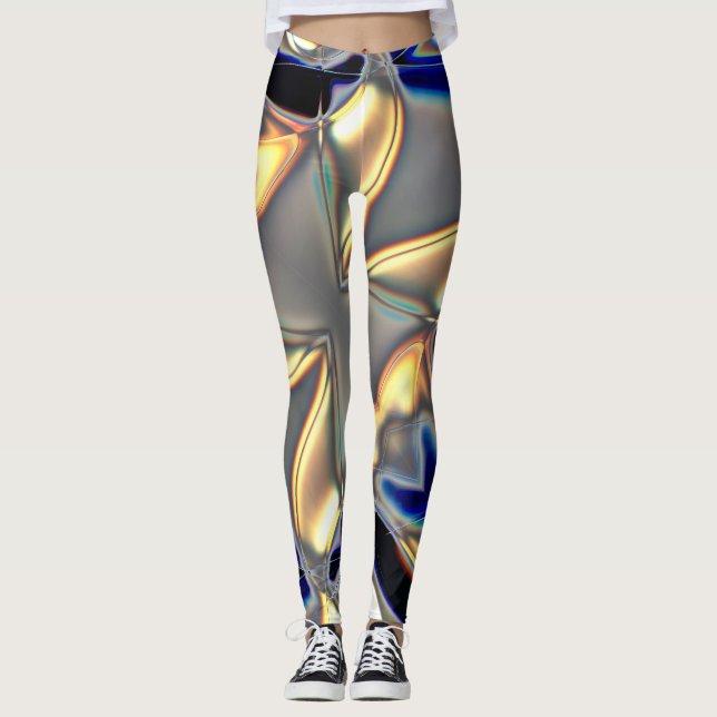 Crystalline curves in blue yellow on gray texture  leggings (Front)