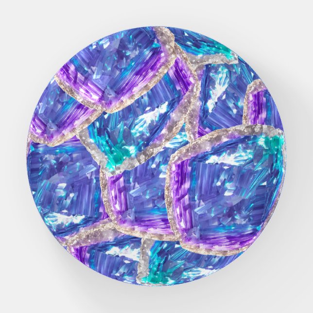 Crystalline Dreams: Amethyst and Aqua Fusion Paperweight (Front)