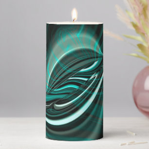 Crystalline on dark green cyan curves and ripples pillar candle