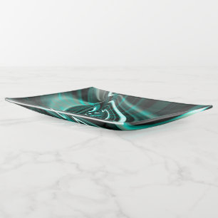 Crystalline on dark green cyan curves and ripples trinket tray
