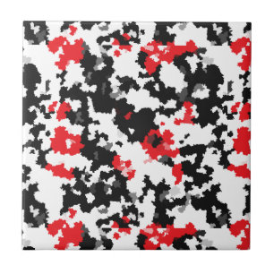 Crystalline Red Black And White Abstract Pattern Ceramic Tile