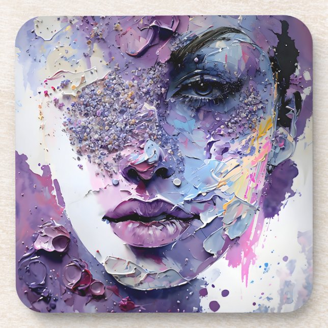 "Crystalline Silence" – A Purple Portrait Beverage Coaster (Front)