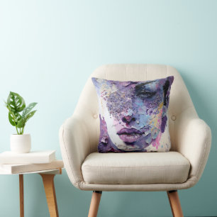 "Crystalline Silence" – A Purple Portrait Throw Pillow