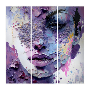 "Crystalline Silence" – A Purple Portrait Triptych