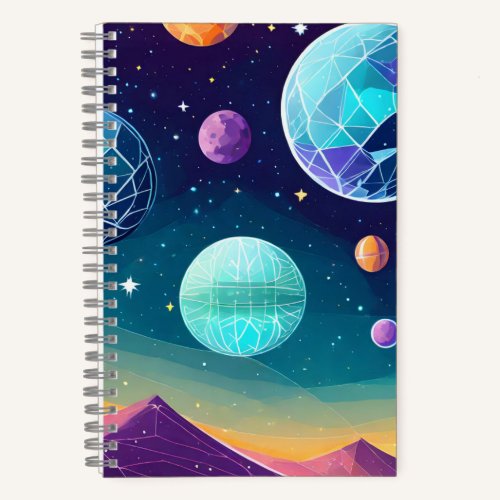 Crystalline Vaporwave Blue Galaxy Planet Notebook