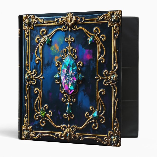 Crystals and Gold Gothic Fantasy Book Cover 3 Ring Binder (Front/Inside)