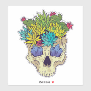 Crystals and Succulents in a Skull Sticker