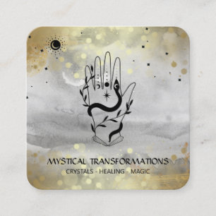 *~* Crystals Boho Hand Snake Moon Magic Gray Square Business Card