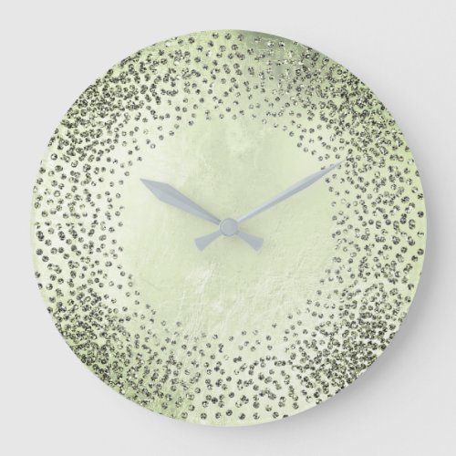 Crystals Confetti Glitter Grey Glass Mint Green Large Clock