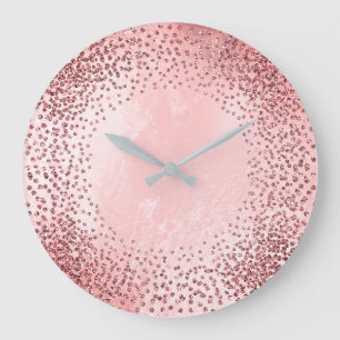 Crystals Confetti Glitter Grey Glass Pink Rose Large Clock
