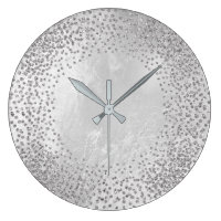 Crystals Confetti Glitter Grey Glass Silver Gray Large Clock