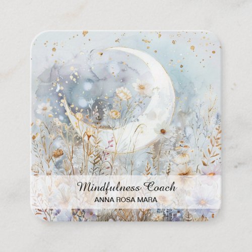  Crystals Floral Crescent Moon Flowers QR AP70 Square Business Card