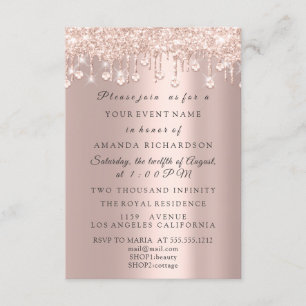 Crystals Glitter Drips Rose Bridal Shower Birthday Invitation