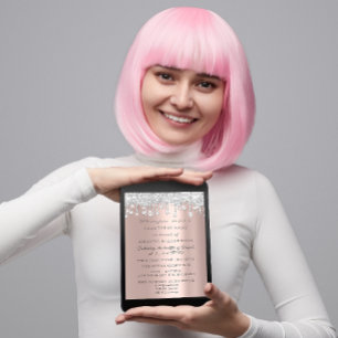 Crystals Glitter Silver Gray Rose Bridal Birthday Invitation