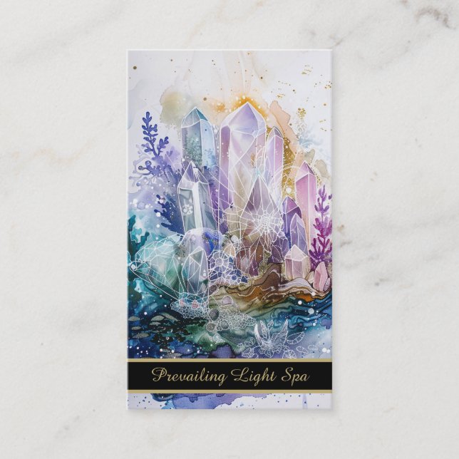 *~* Crystals Gold Rainbow QR AP90 Artsy Drip Business Card (Front)