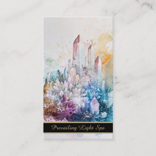 *~* Crystals Gold Rainbow QR Drip AP90 Artsy Business Card (Front)