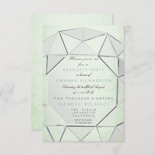 Crystals Graduate Party Mint Green Silver Gray Invitation