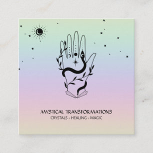 *~* Crystals Hand Snake Moon Magic Boho Rainbow Square Business Card