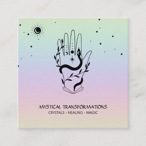  Crystals Hand Snake   Moon Magic Boho Rainbow Square Business Card