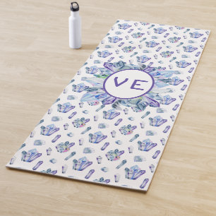 Crystals In Blue Purple and Green Yoga Mat
