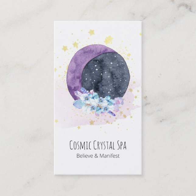 *~* Crystals Moon Cosmos Stars Universe Sky Business Card (Front)