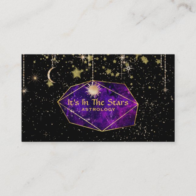 *~* Crystals Moon Stars Cosmos Astrology Business Card (Front)