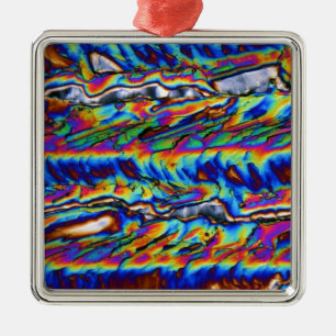 Crystals of zinc acetate under the microscope metal ornament