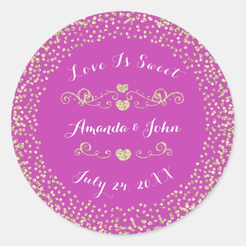 Crystals Pink Hearts Save the Date Love is Sweet Classic Round Sticker