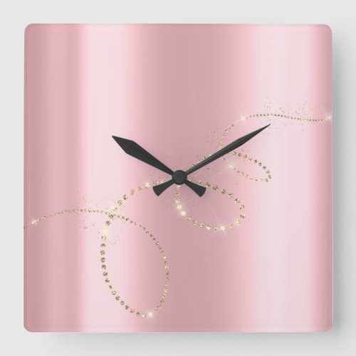 Crystals Pinnk Infinity Gold Elegant Minimali Square Wall Clock