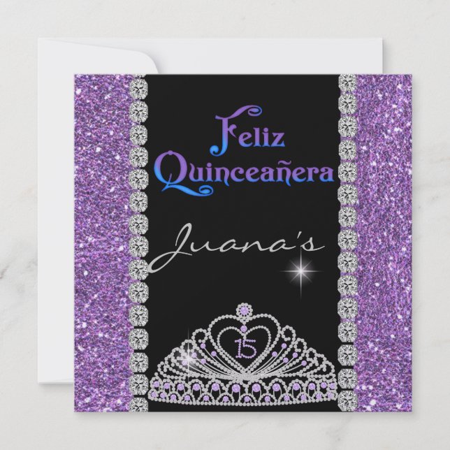 CRYSTALS  QUINCEANERA  PURPLE INVITATION (Front)