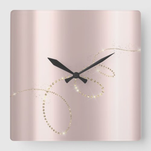 Crystals Rose Infinity Gold Elegant Blush Square Wall Clock