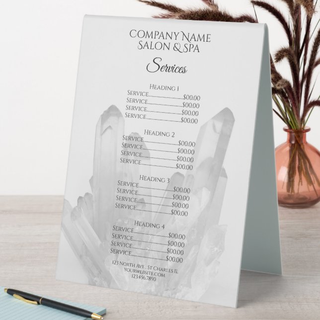 Crystals Spa Salon Services Menu Table Tent (In SItu (Table))