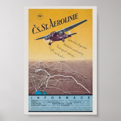 Cs St Aerolinie Czechoslovakia Vintage Poster