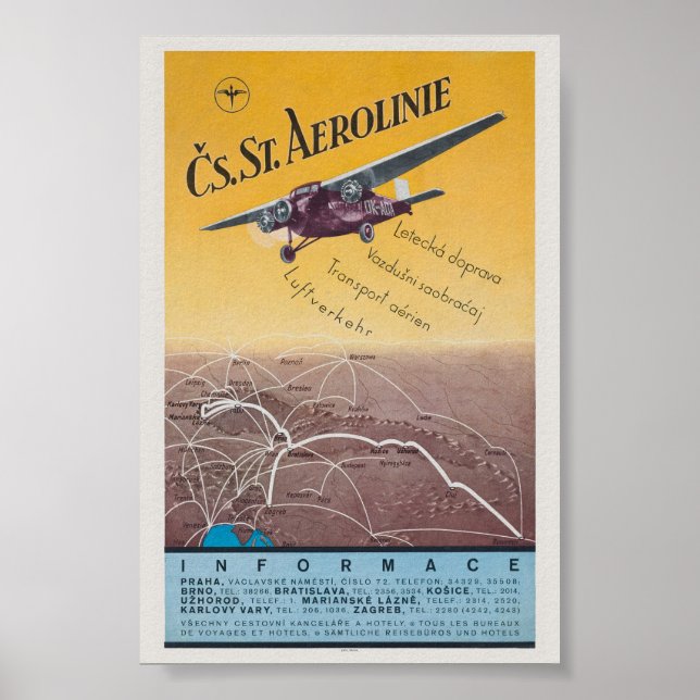 Cs. St. Aerolinie Czechoslovakia Vintage Poster (Front)